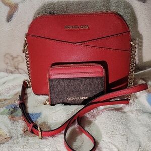 Michael Kors Red and Brown Crossbody Bag Set